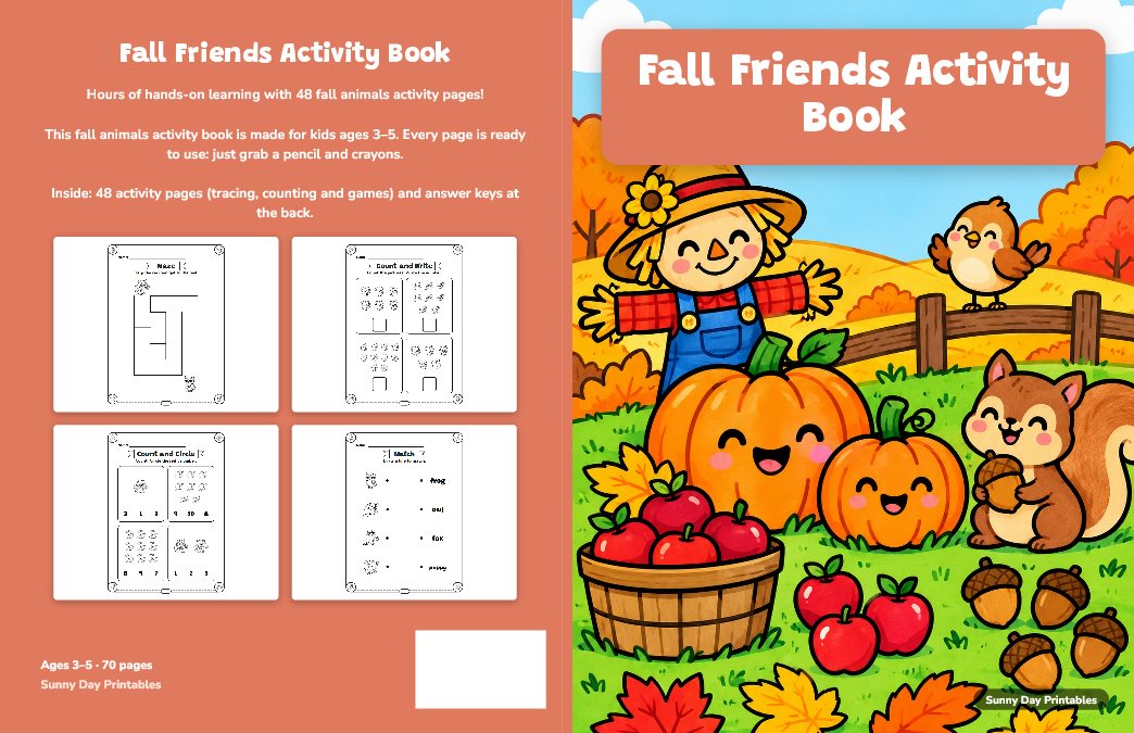 A real KDP wrap cover made by GizmoBloom's KDP kit for a 70-page kids' activity book: the back cover with page previews, a spine too thin for text, the front cover, and a white box for the barcode at the lower right of the back